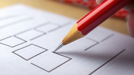Closeup of a red pencil marking a checkbox on a paper, representing task completion and project management