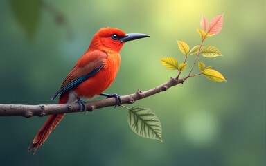 A beautiful bird sitting on a branch. An idea for a graphic for World Migratory Bird Day, created with Generative AI. High quality
