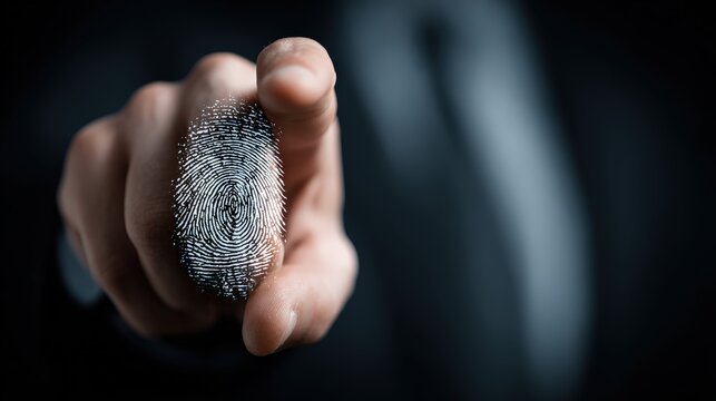 A futuristic digital representation of a fingertip with a blurred effect, symbolizing technology and security. ..Created with Generative AI, not depicting real subjects.