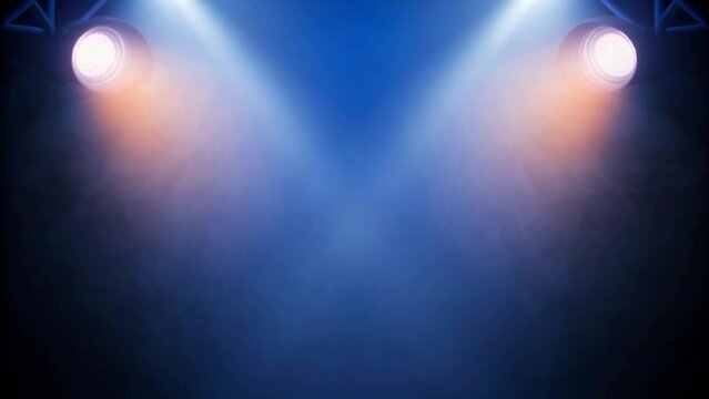 Dramatic Concert Stage with Multiple Spotlights. Hazy and Smoky Atmosphere. Theatrical Show Background.