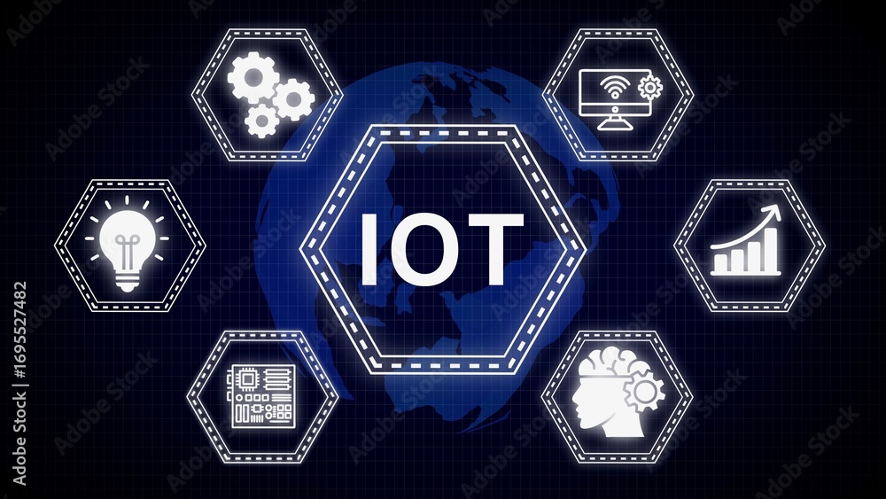 Aufkleber iot concept represented with icons and globe to illustrate interconnected digital technologies