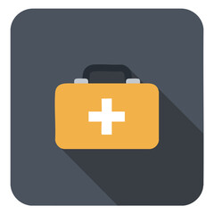 Fototapeta premium First aid kit icon on a dark gray background with a long shadow.