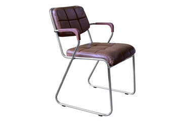Office chair with stainless steel frame and brown lether cushion