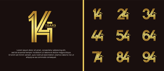 anniversary vector logo set, gold color can be use for celebration