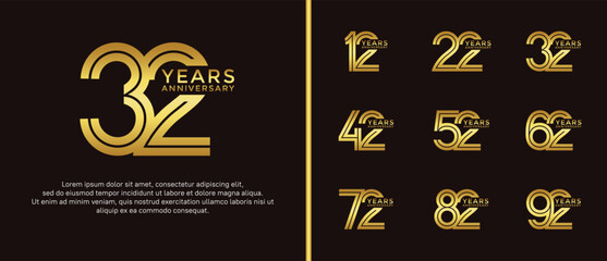 anniversary vector logo set, gold color can be use for celebration