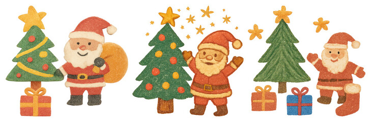 PNG Festive Santa Christmas tree decorations, element set on transparent background