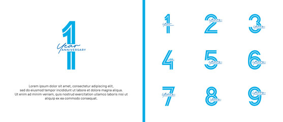 anniversary vector logo set, blue color with handwriting can be use for celebration