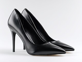 Black high-heeled pointed pumps