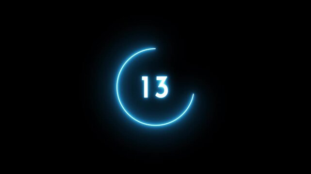 18 seconds timer number animation.  Countdown timer from 18 to 0 seconds.