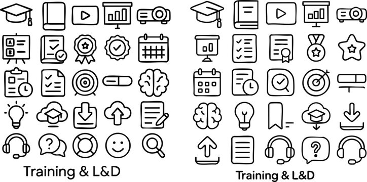 Training and LD HandDrawn Icons Set.