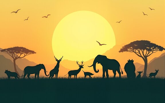 World Wild life Day. March 3rd World Wildlife day celebration banner with silhouette wild animals. High quality - Powered by Adobe
