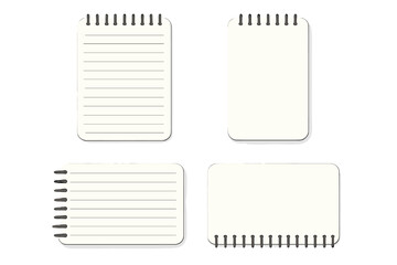 Realistic spiral notebook mockup set with blank lined and plain pages, note pad templates, vector cartoon illustration with transparent background, stationery collection