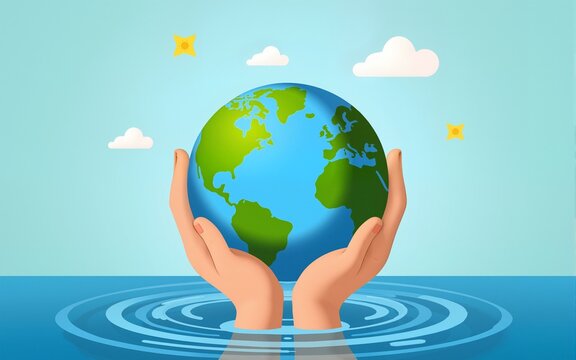 water day poster with hand lifting world planet earth. High quality