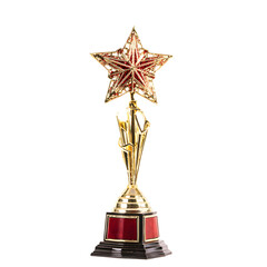 Golden star trophy on a black background symbolizing victory and success