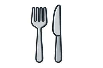 Fork and knife icon. Cutlery symbol for restaurant menu or kitchen design. Flat vector cartoon illustration for dining, food, and meal concepts. Isolated silverware graphic.