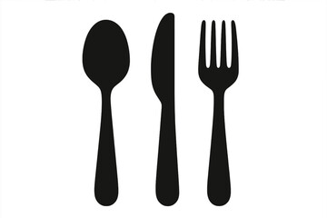 Silhouette cutlery set spoon knife fork, tableware symbol icon collection, vector cartoon illustration with transparent background, dining utensil design