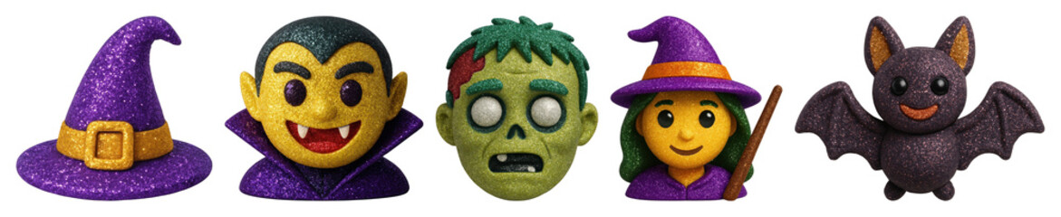 PNG Colorful Halloween character icons, element set on transparent background