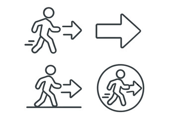 Obraz premium Veteran icon set, silhouette style, vector cartoon illustration with transparent background, includes walking figures and directional arrows, simple line art, military theme