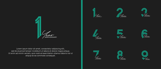 anniversary vector logo set, green color and grey handwriting can be use for celebration