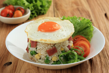 Kids Friendly Fried Rice with Vegetable and Sunny Side Up Egg on Top