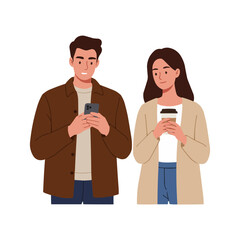 Couple enjoy moment together, coffee and a phone