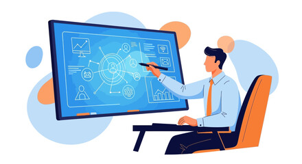 Expert Analyzing Data Visualization On Screen Presenting With Pen Digital Transformation Concept