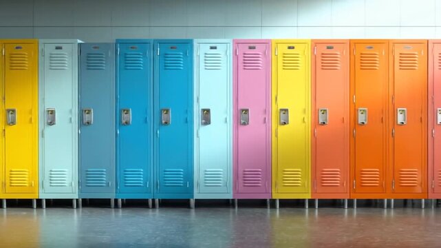 Vibrant colorful school lockers create a lively, dynamic backdrop for creative projects