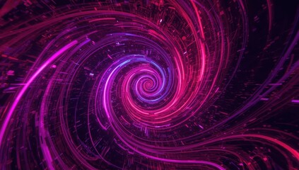 A vibrant, swirling vortex of glowing magenta and violet lines creates a mesmerizing, futuristic tunnel effect.