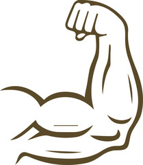 A Muscular Arm Flexing in Olive Green Outline, Demonstrating Strength and Fitness Prowess with Classic Cartoon Style