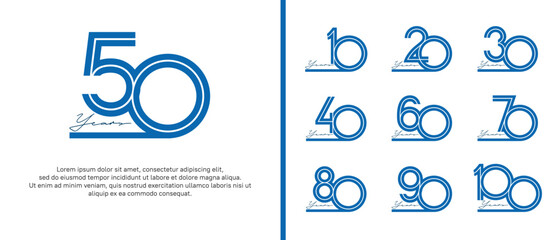 anniversary vector logo set, blue color with handwriting can be use for celebration