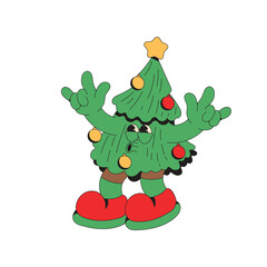 Top tree christmas mascot retro character cartoon illustration