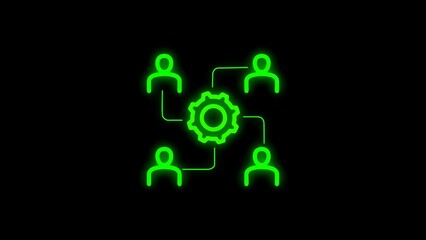 Green neon illustration of teamwork collaboration and process management on black background