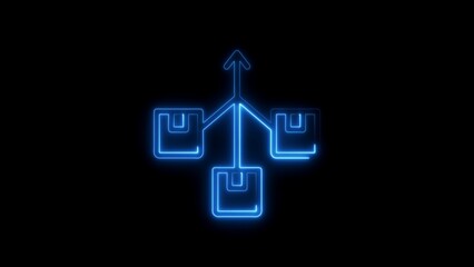 Naklejka premium Glowing neon blue logistics icon illustrating distribution and transportation of goods