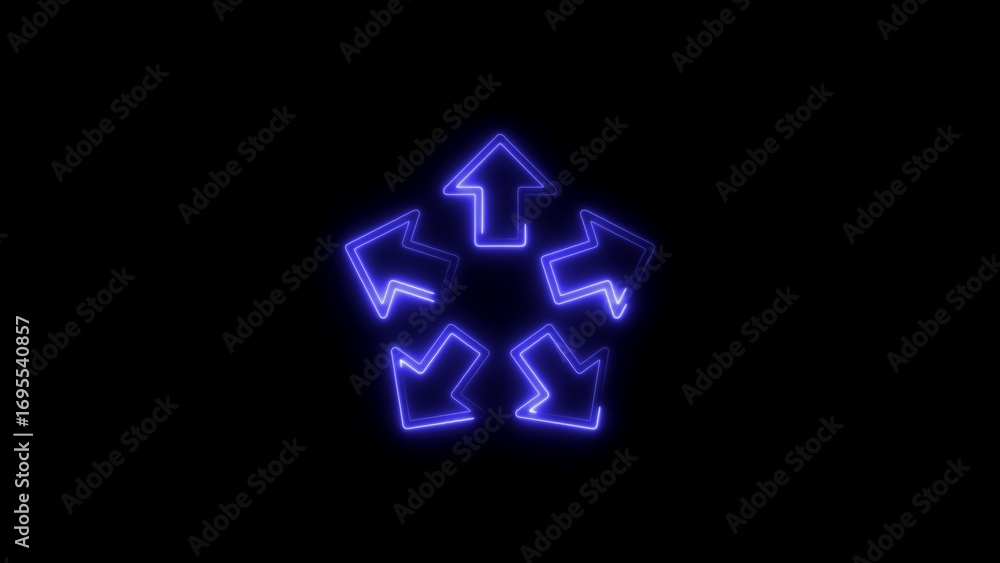Poster neon arrows forming a five-pointed star shape on a black background for visual communication