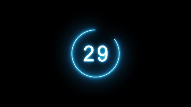 34 seconds timer number animation.  Countdown timer from 34 to 0 seconds.