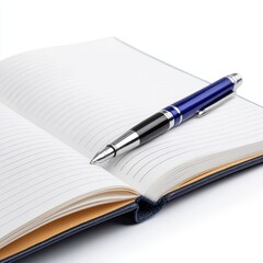 Blue Pen Resting on Open Blank Notebook Pages Close-Up View