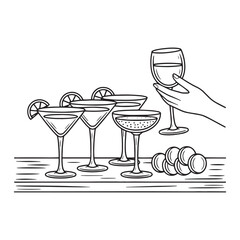 Signature Sips with Martini and Cocktail Glasses Vector Design