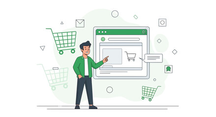 Fototapeta premium Online Shopping Experience: A Man Guides Through Digital Retail Platform For Orders