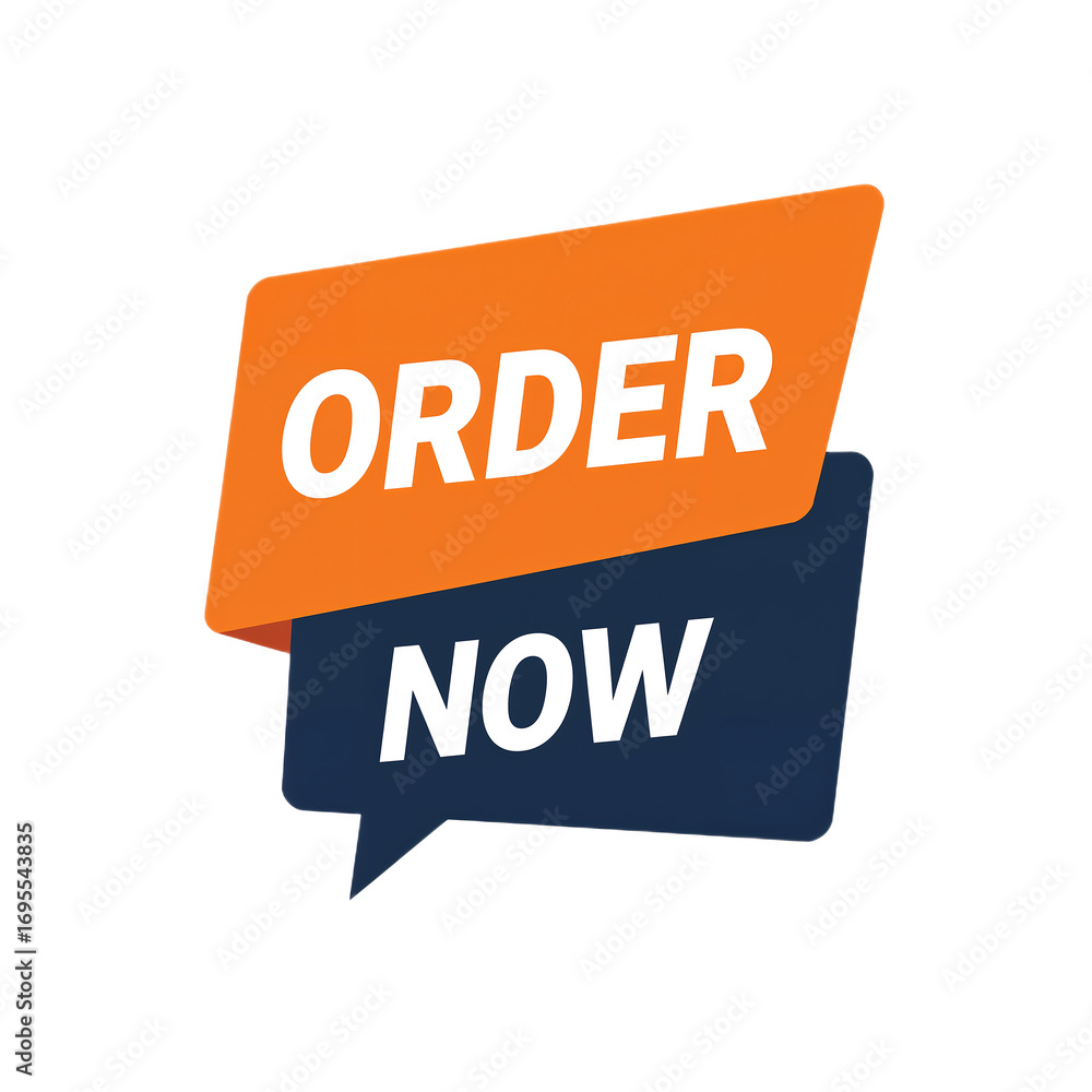 Poster bold call-to-action banner featuring an orange and blue speech bubble design. this vector graphic st