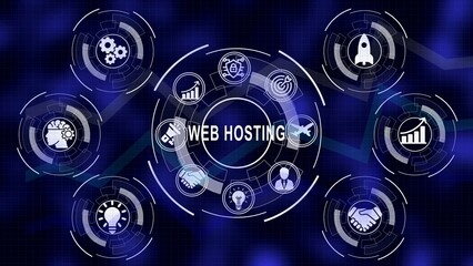 Web hosting concept illustration showcasing technologies and business development strategies