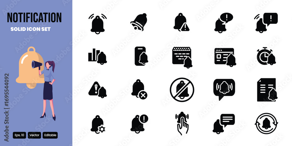 Poster notification solid icon set vector design good for web and mobile app