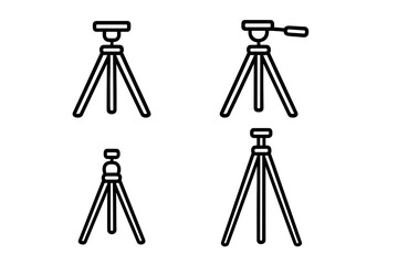 Tripod line icon set. Minimalist camera stand for photography and video. Professional filmmaker and photographer equipment. Vector graphic outline pictogram collection.