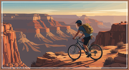 Obraz premium A stylized illustration of a cyclist riding on a path at the grand canyon adventure