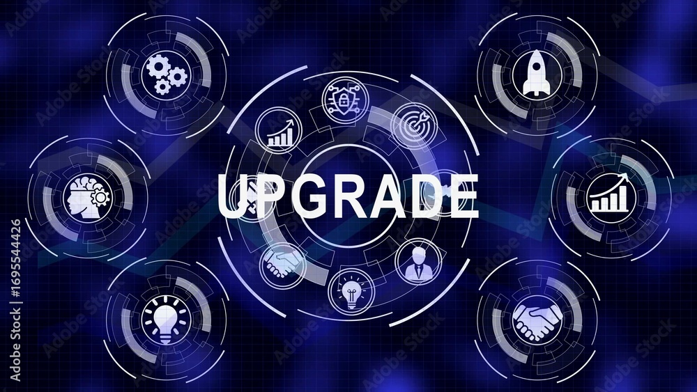 Aufkleber digital upgrade concept represented by futuristic icons and abstract background design
