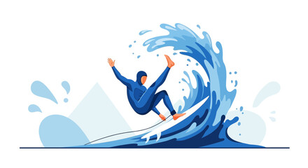Obraz premium A Surfer Riding a Surging Wave Depicted in Modern Minimalistic Illustration