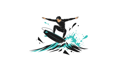 Fototapeta premium A Surfer Riding a Wave with Style and Skill Depicted in an Artistic Illustration
