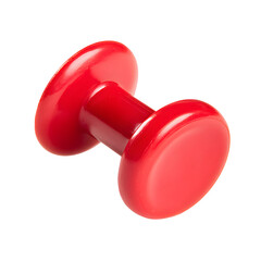 A single red dumbbell for fitness isolated against a black background