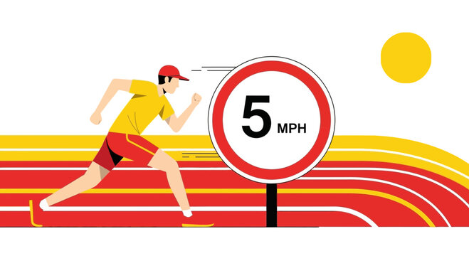 Runner Approaching Speed Limit Sign Depicting A Five Miles Per Hour Velocity Checkpoint
