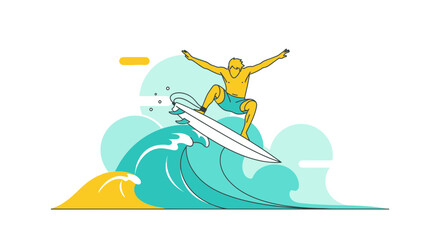 A Vector Illustration of a Surfer Riding a Wave in an Artistic Minimalist Style