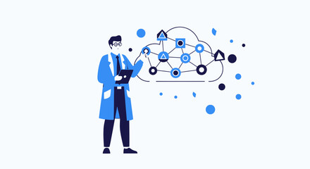 Science Experiment: Cloud Technology and Scientific Analysis with Futuristic Illustrations